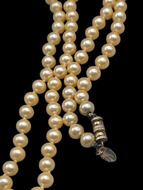Vtg Les Bernard Inc Faux Pearl Necklace 24" Single Strand 8mm Knotted Hang Tag